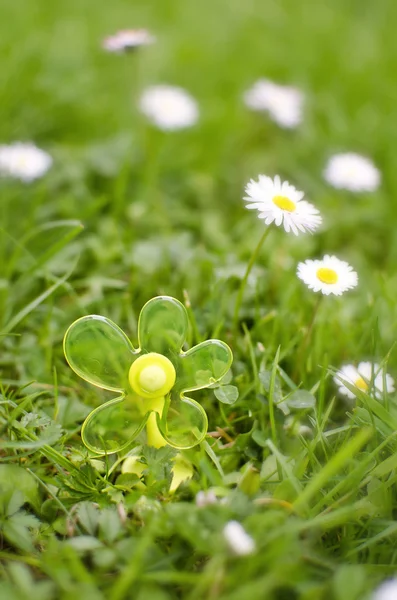 Plastic flower in field — Stock Photo, Image