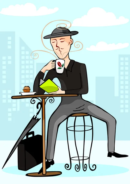 Ilustração de um homem bebendo café — Vetor de Stock