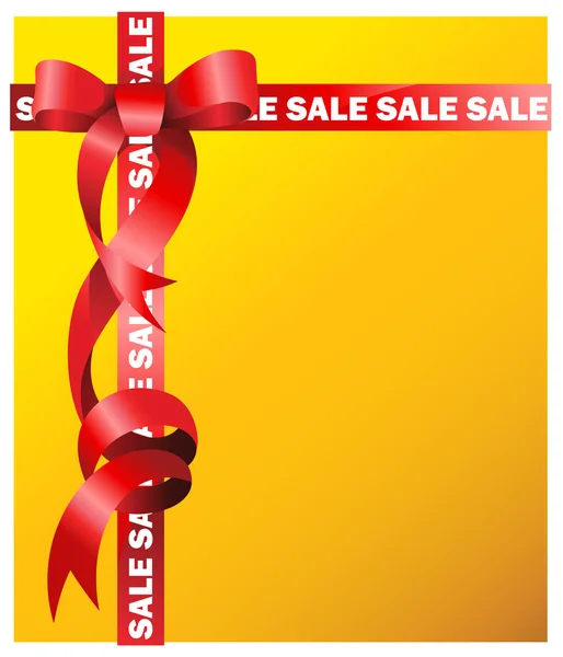 Försäljning tecken i gul bakgrund med rött band — Stock vektor