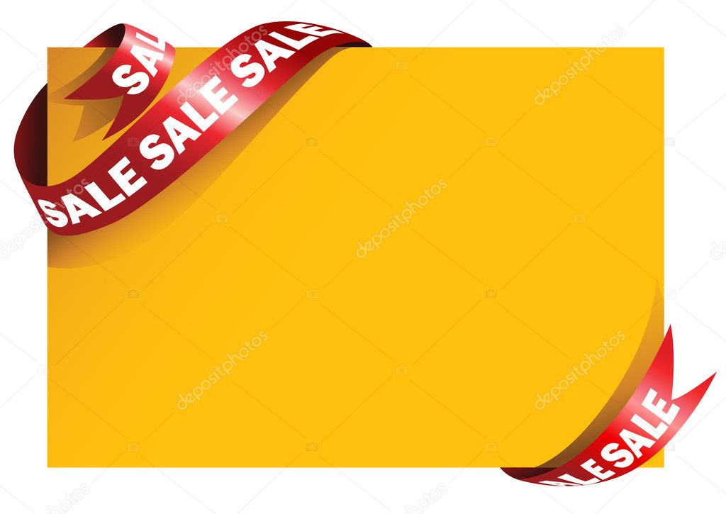 Yellow card with stylish red ribbon