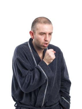 Sick man coughing on white background clipart