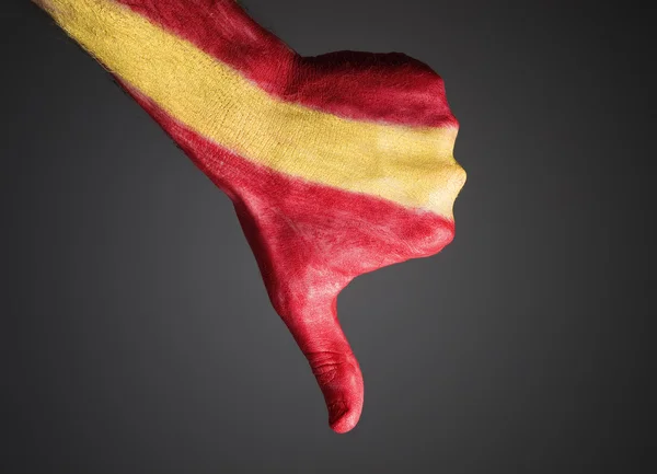 Mão pintada com a bandeira da Espanha e expressando negatividade — Fotografia de Stock