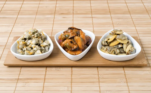 Three bowls of seafood — Stock Photo, Image