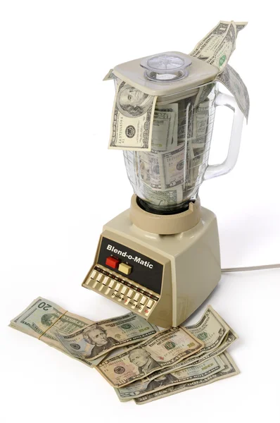 Misturador transbordando com dinheiro — Fotografia de Stock