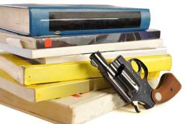 Textbooks and pistol clipart