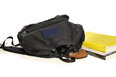School bookbag and pistol clipart