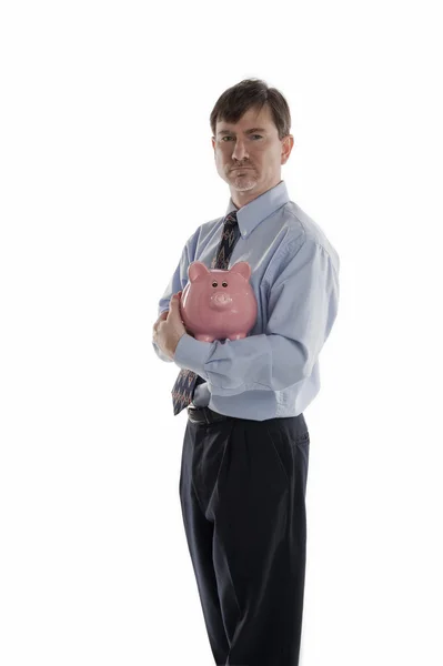 A man and his piggy bank — Stock Photo, Image