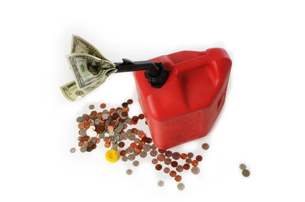 Lata de gás e dinheiro — Fotografia de Stock