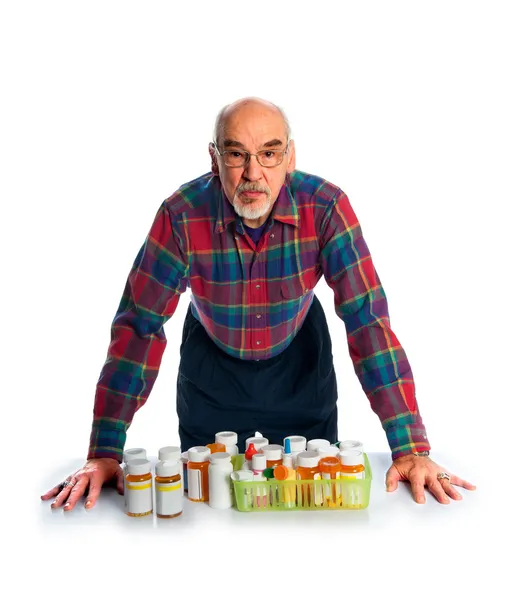 Senior con flaconi di prescrizione — Foto Stock