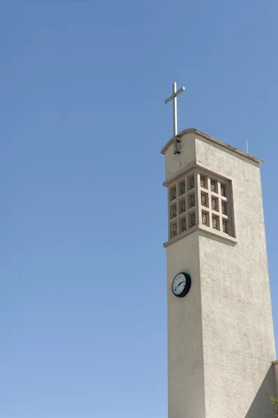stock image Church Steeple with clock and cross