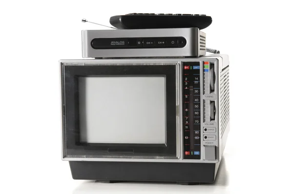 Vintage portable tv with accessories — Stock Photo, Image