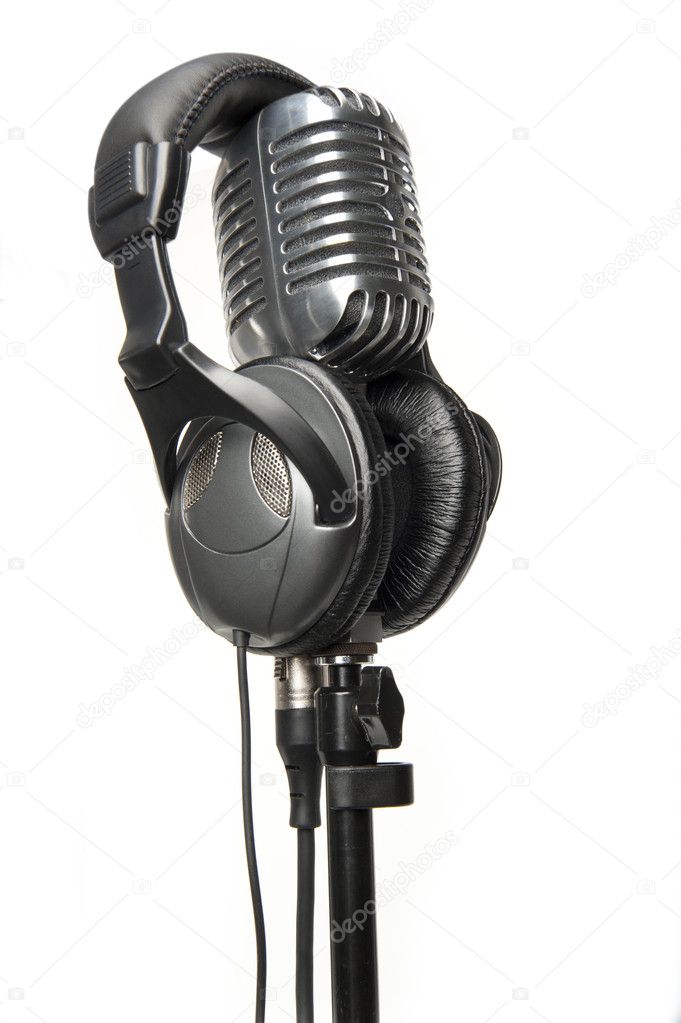 Vintage Microphone with modern headphones