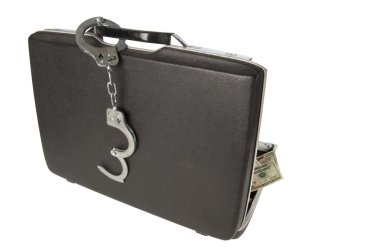 Hard-shell briefcase and handcuffs clipart