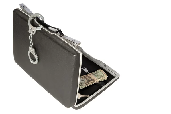 Hard-shell briefcase and handcuffs — Stock Photo, Image