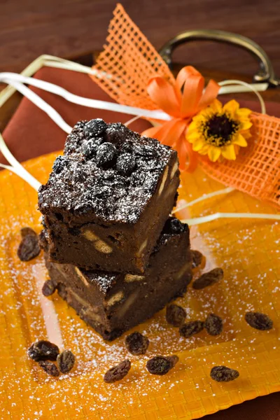 Cake with cocoa, biscuits and sultanas — Stock Photo, Image