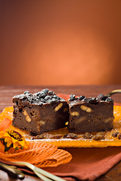 Cake with cocoa, biscuits and sultanas