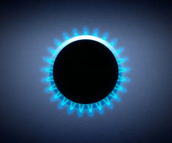 ストーブ、ガスのコンロ。青い炎 — ストック写真