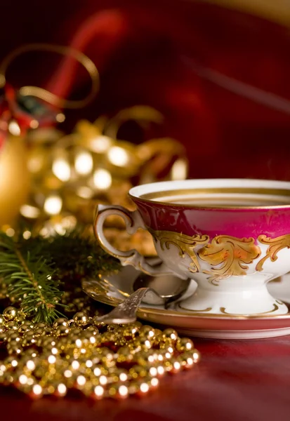 Christmas coffee in the china cup — Stock Photo, Image