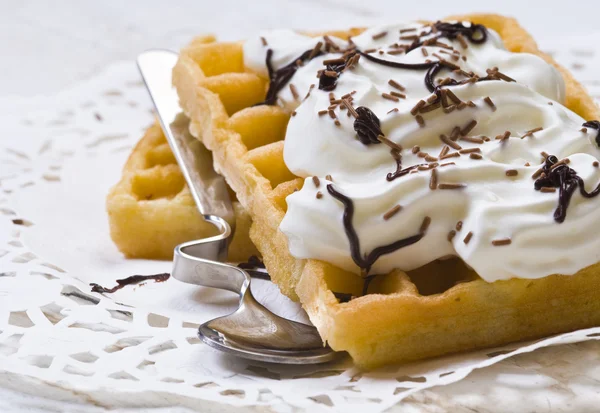 stock image Waffles with whipped cream