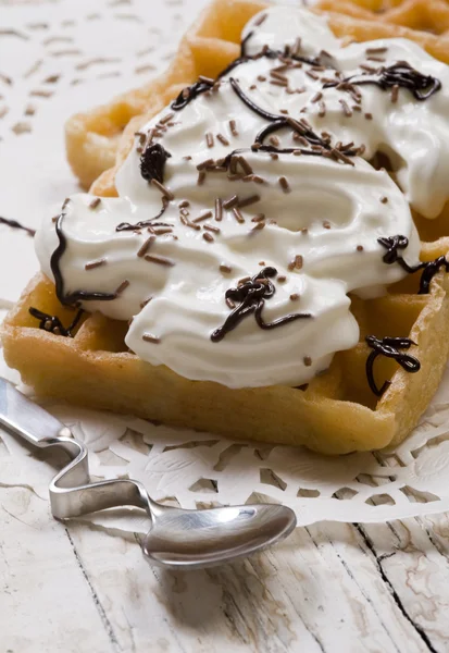 stock image Waffles with whipped cream