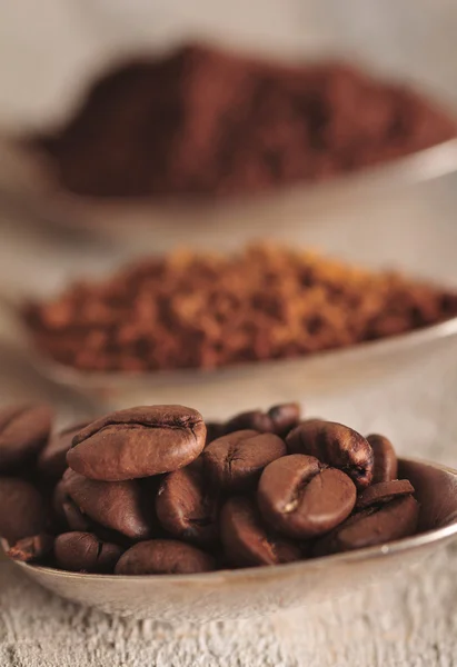 Three types of coffee- closeup — Stock Photo, Image