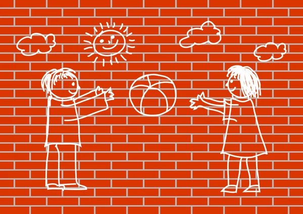 Zeichnung von Kindern an der Wand — Stockvektor