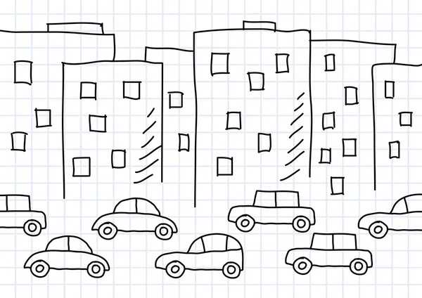 绘图的建筑和汽车 — 图库矢量图片