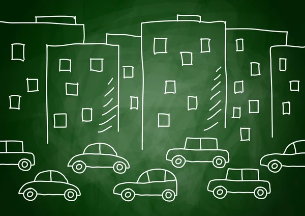 Dessin des bâtiments et des voitures — Image vectorielle