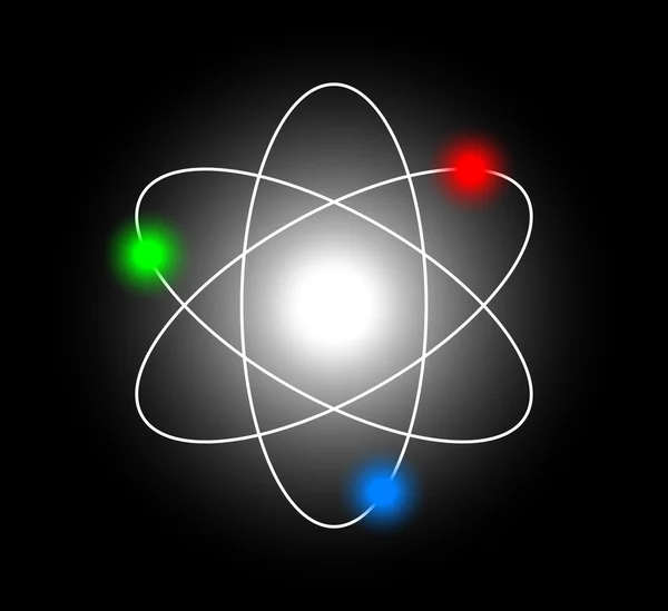 Atom on black background — Stock Vector