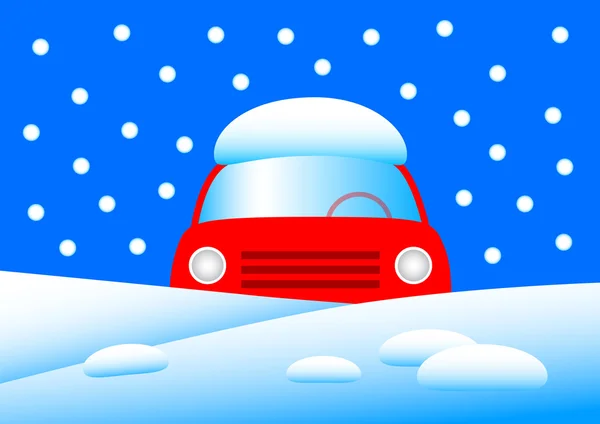 Red car in snow — Stock Vector