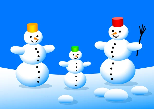 Three snowmen — Stock Vector