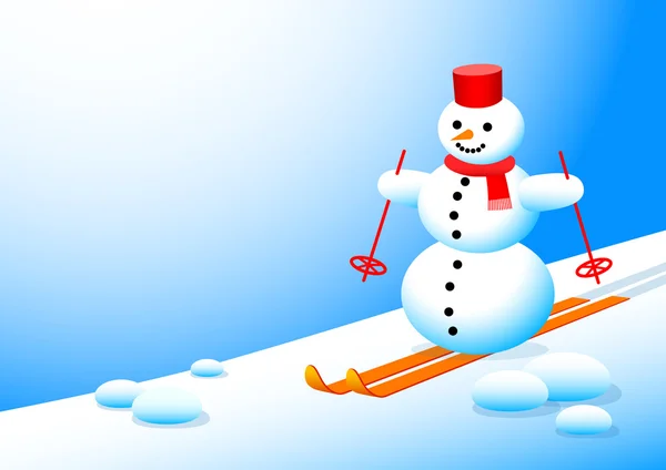 Snowman in winter landscape — Stock Vector