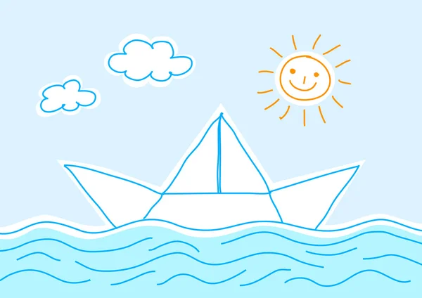 Barca a vela sul mare blu — Vettoriale Stock