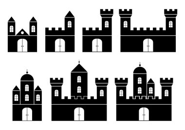 Black silhouettes of castles clipart