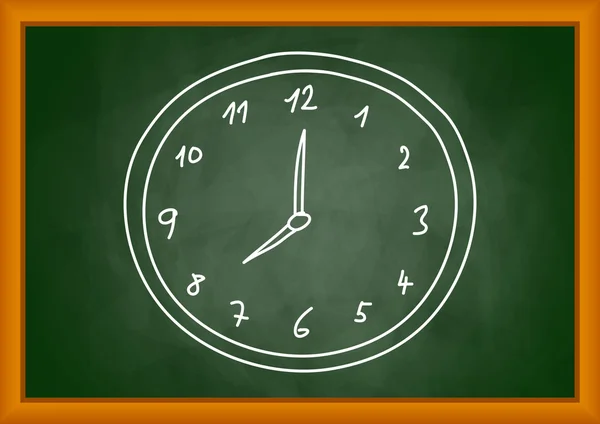 Drawing of clock on blackboard — Stock Vector