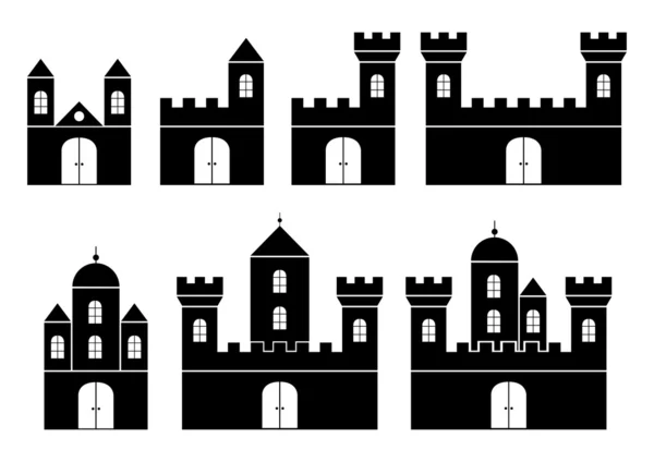 Silhuetas pretas de castelos —  Vetores de Stock