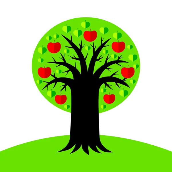 Manzano con manzanas rojas — Vector de stock