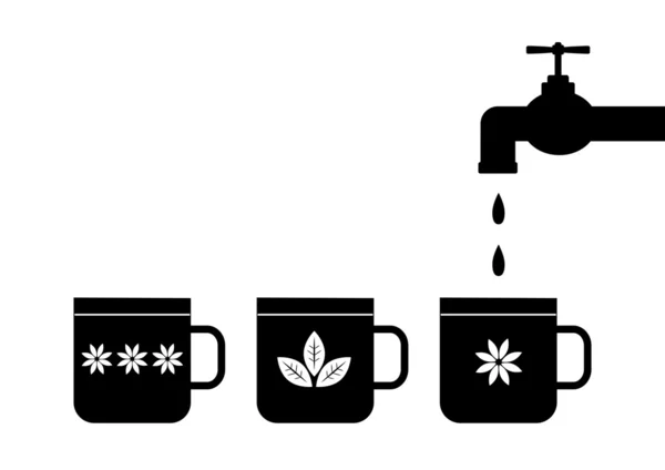 Silhouette de robinet et tasses — Image vectorielle