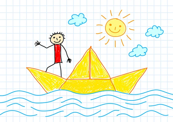 Zeichnung von Segelboot — Stockvektor