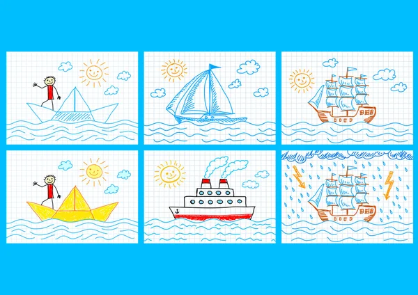 Collection of ships — Stock Vector