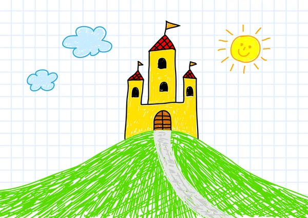 Desenho do castelo amarelo — Vetor de Stock