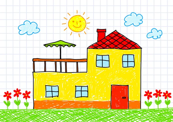 绘图的黄房子 — 图库矢量图片