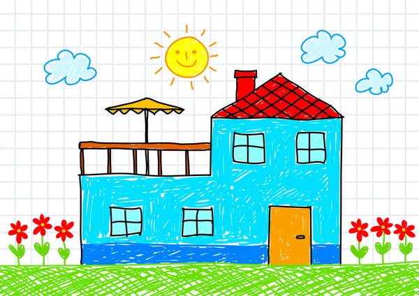 蓝房子的绘图 — 图库矢量图片