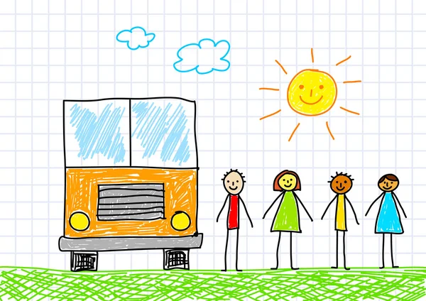 Zeichnung des Schulbusses — Stockvektor