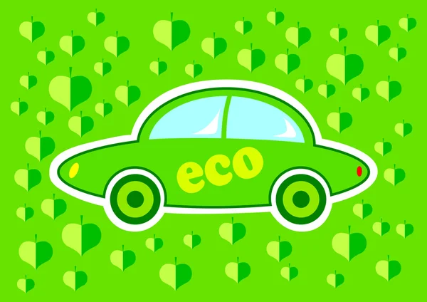 Groene eco auto op groene achtergrond — Stockvector