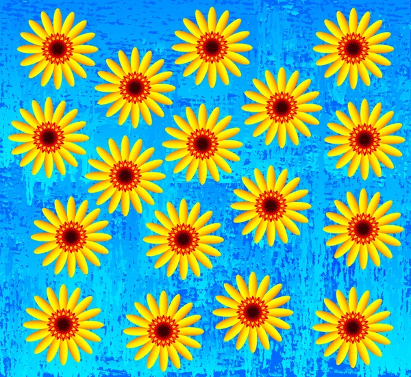 Fleurs jaunes sur fond bleu — Image vectorielle