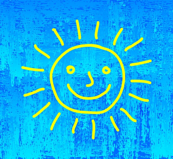 Zeichnung der Sonne auf blauem Hintergrund — Stockvektor