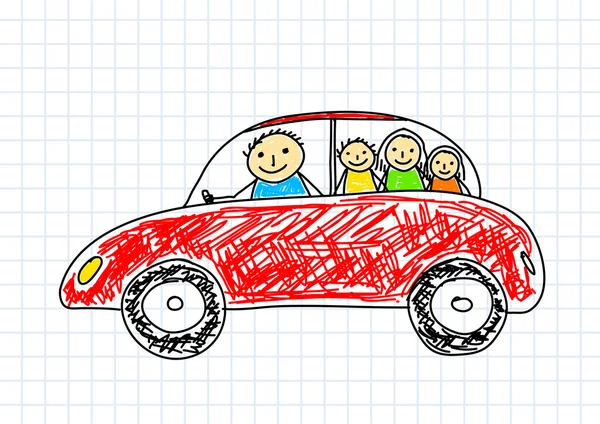 Dibujo del coche rojo sobre papel cuadrado — Vector de stock