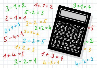 Black calculator on squared paper clipart