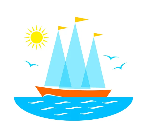 Barca a vela sul mare blu — Vettoriale Stock